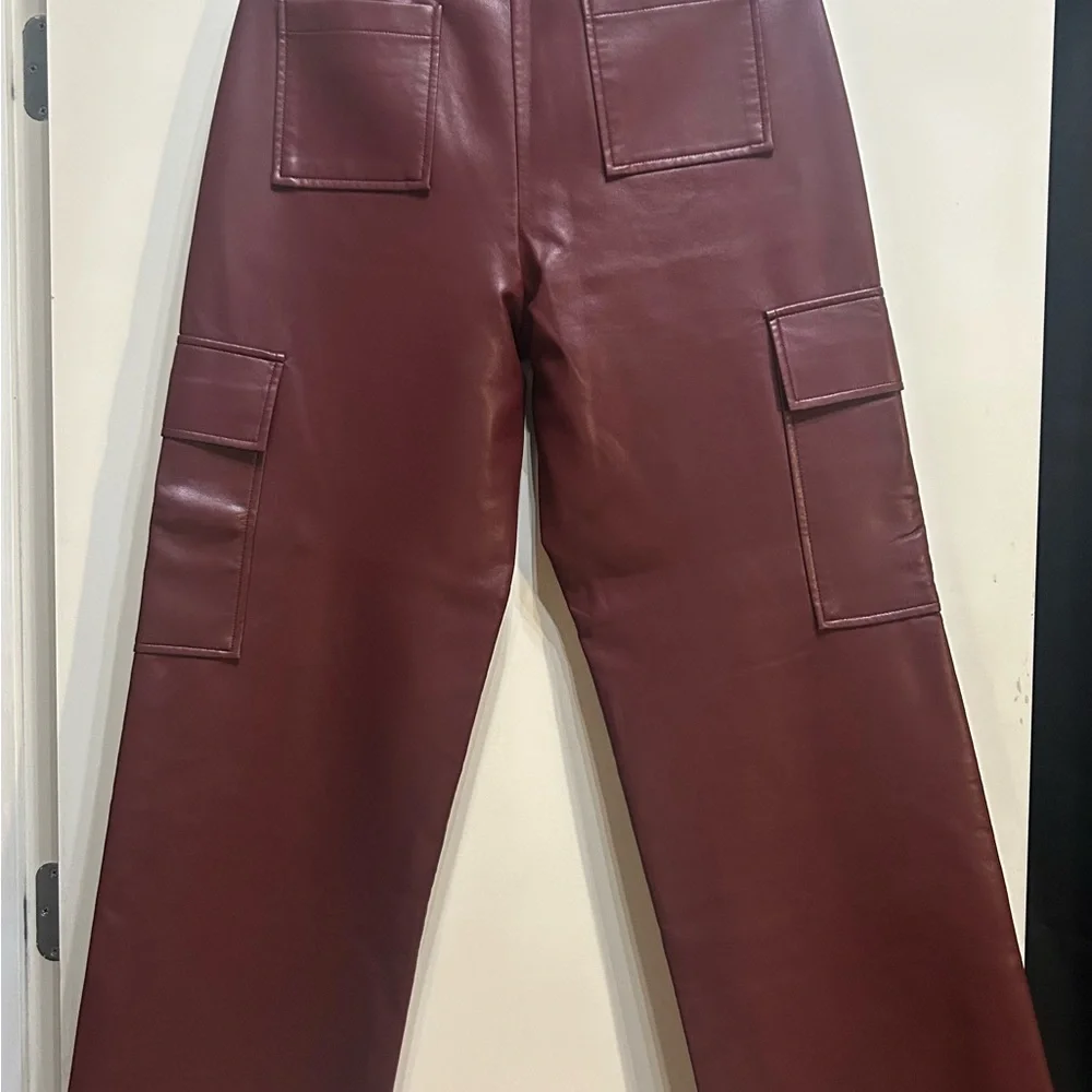Faux leather maroon cargo pants - Picture 2 of 4